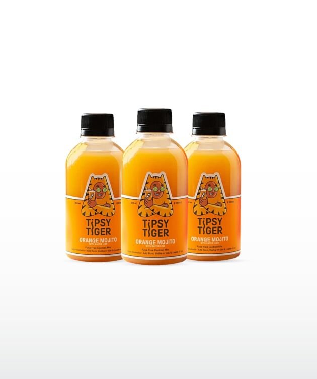 Tipsy Tiger Orange Kaffir Lime Mojito, Vodka, Rum, Gin Cocktail Mixer, Makes 6 Drinks, Less Than 3% added Sugar, 250ml (Pack of 3 bottles , Coaster & eco-friendly bamboo stirrers), Fuss Free- Just add Ice and Alcohol