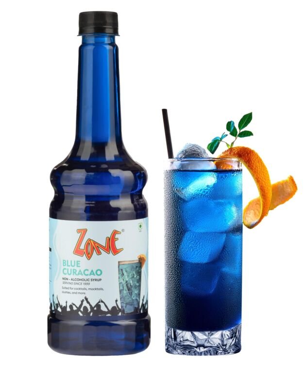 Zone Blue Curacao syrup | Exotic Citrus Syrup & Mocktail Mixer for Cocktails, Mojitos, Sodas, Lemonades, Iced Teas, Tropical Drinks & Party Beverages | Non Alcoholic Mix Perfect For Cafe, Restaurants, Bars & House Parties | Premium Bar Syrup 750ml