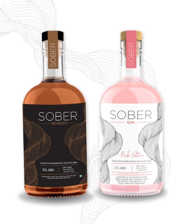 SOBER Non-Alcoholic Gin & Whiskey Variety Pack – Alcohol-Free, Rich Flavors for Cocktails and Sipping (Whiskey & Gin Pink.)