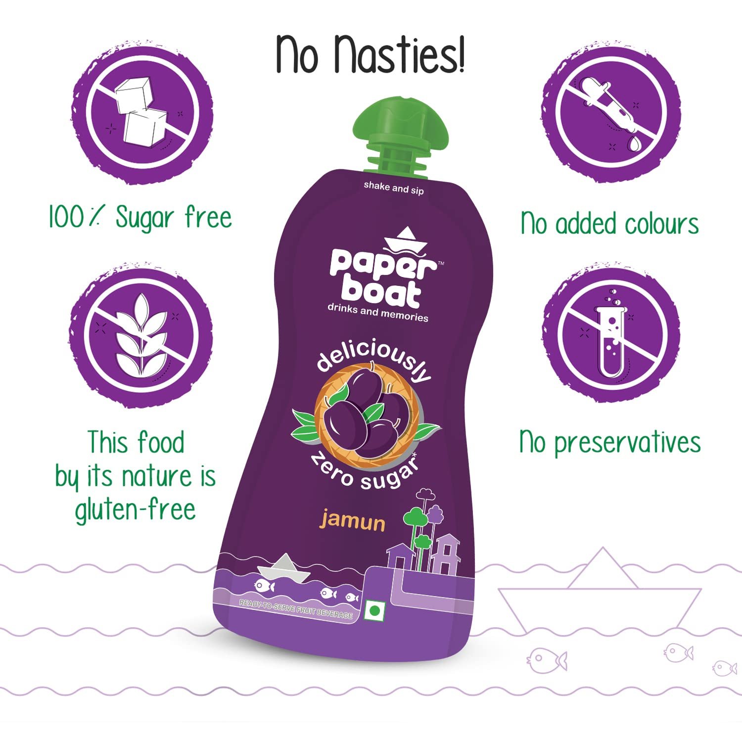 Paper Boat Jamun, Fruit Juice, Zero Sugar Low-Calorie Drink, No Added Preservatives and Colours (Pack of 6, 200ml each) - Image 4