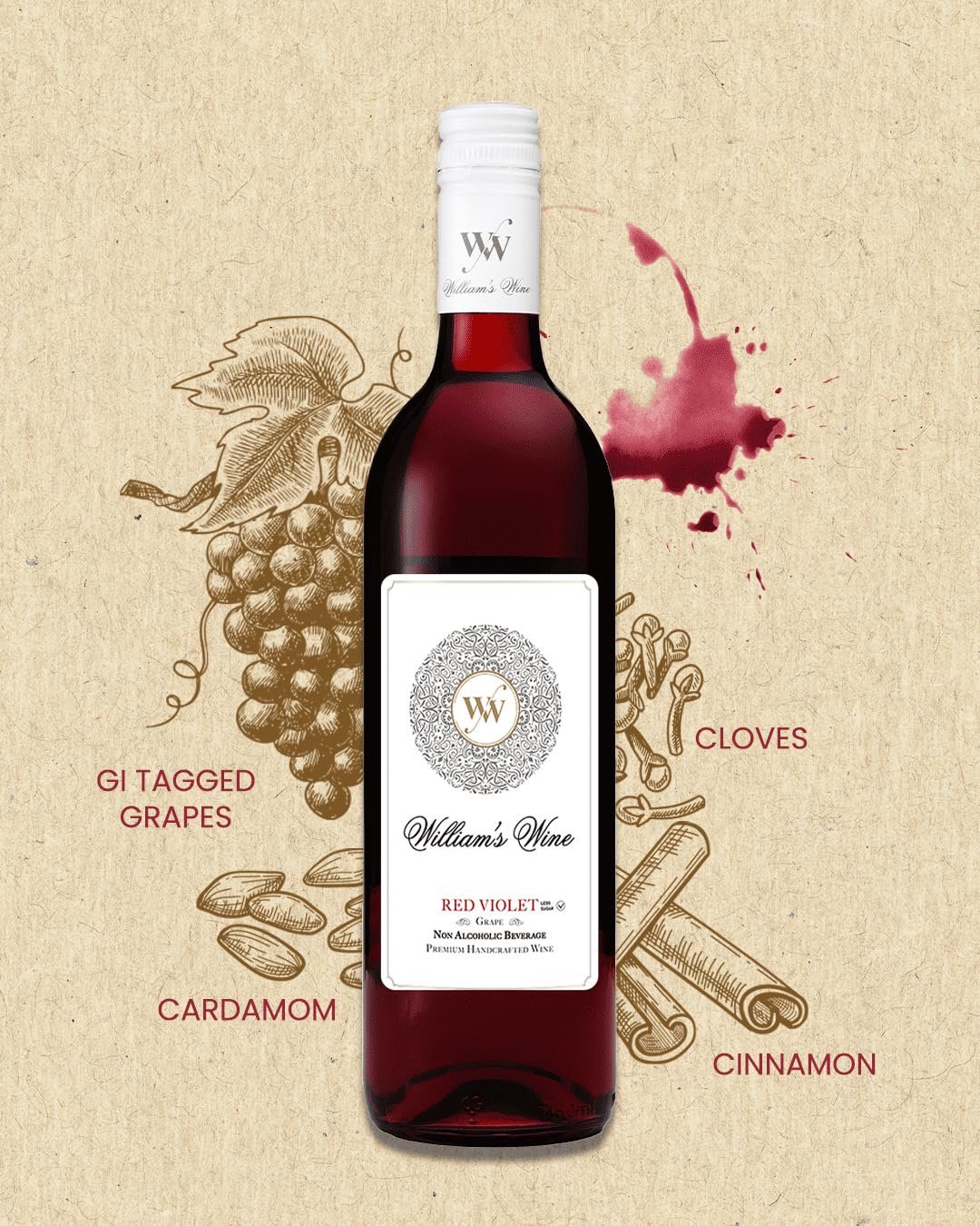 William’s Wine Red Violet Less Sugar (Grape) Non Alcoholic 750 ml - Image 5