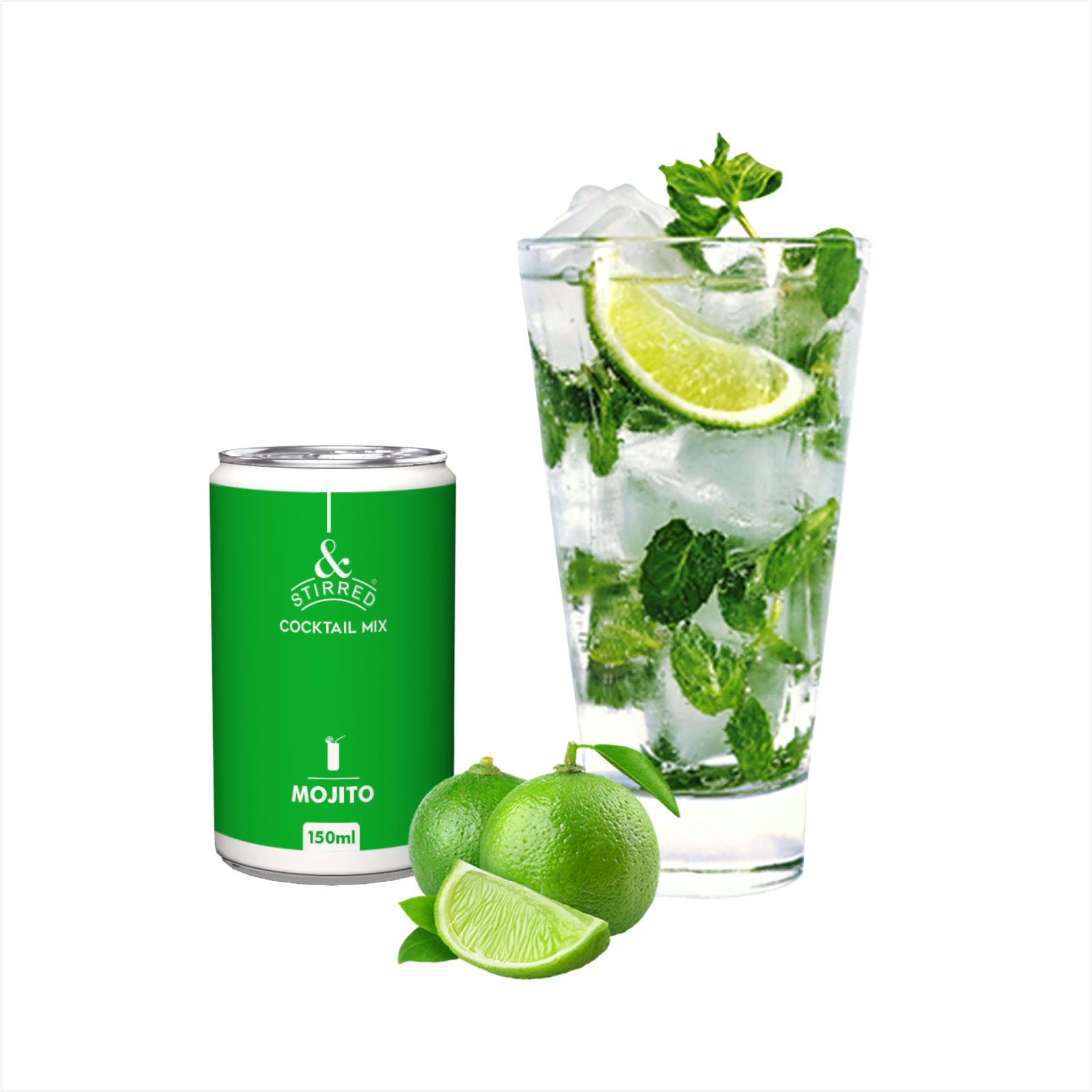 &Stirred Cocktail Mix - Mojito, Pack of 6 (150ml Cans), No Preservatives, Non-Alcoholic