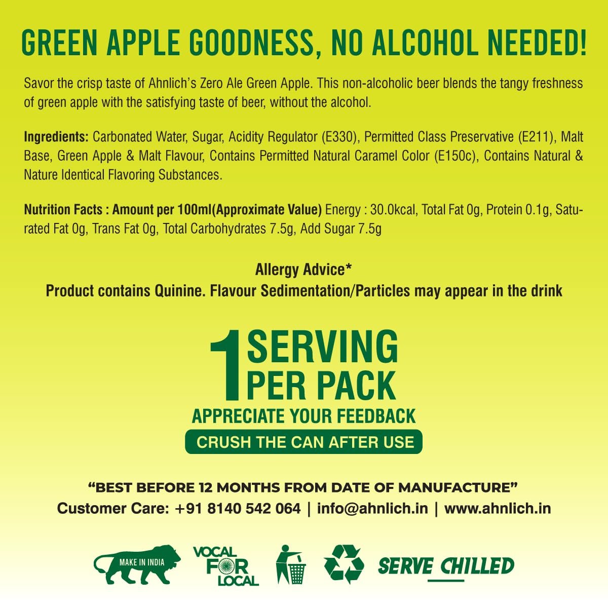 Ahnlich’s Zero Ale Non-Alcoholic Green Apple Beer Refreshing Fruity Flavor, Alcohol-Free | Perfect for Any Occasion | Pack of 24 - Image 2