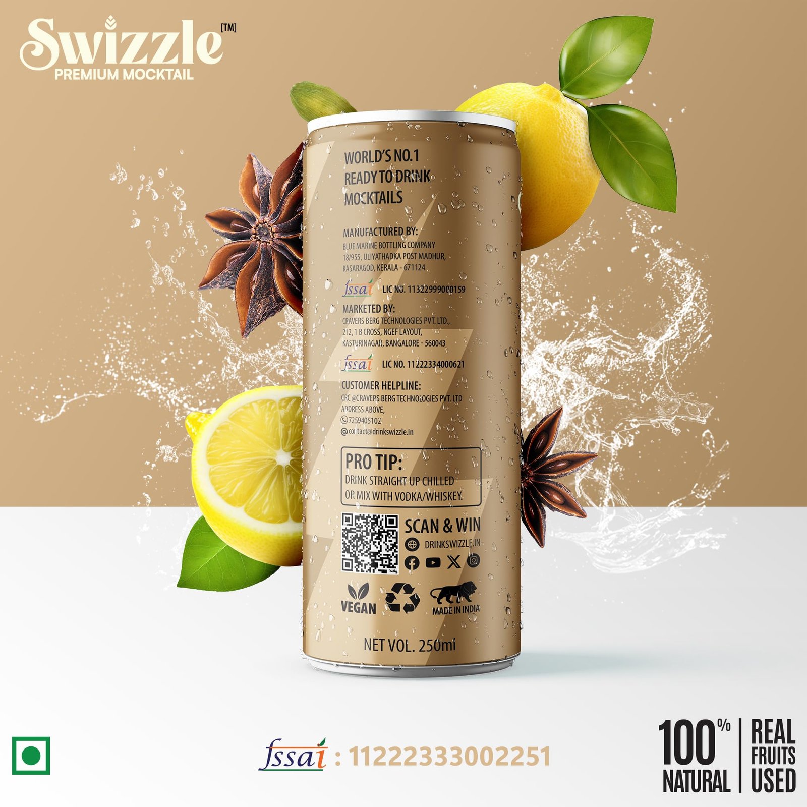 Swizzle Desi Lemonade | Shikanji | | 100% Natural Refreshing Drink | Premium Carbonated Beverage | Authentic Indian Flavor | Sip or Mix Cocktail (250ml (Pack of 3)) - Image 7