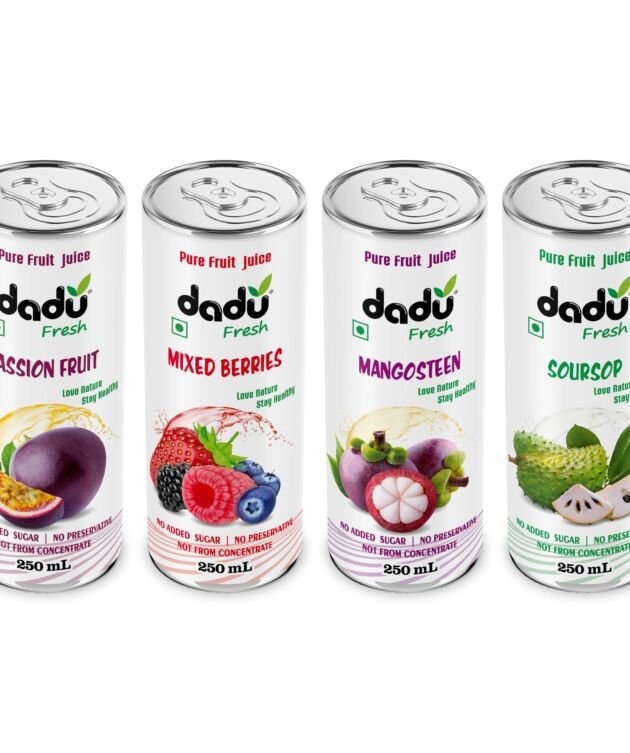 Dadu Juice Combo Pack | Pure Natural, Not from Concentrate, No Added Sugar, No Artificial Flavors or Preservatives | Passion Fruit, Mixed Berries, Mangosteen, Soursop | 4 Cans x 250ml
