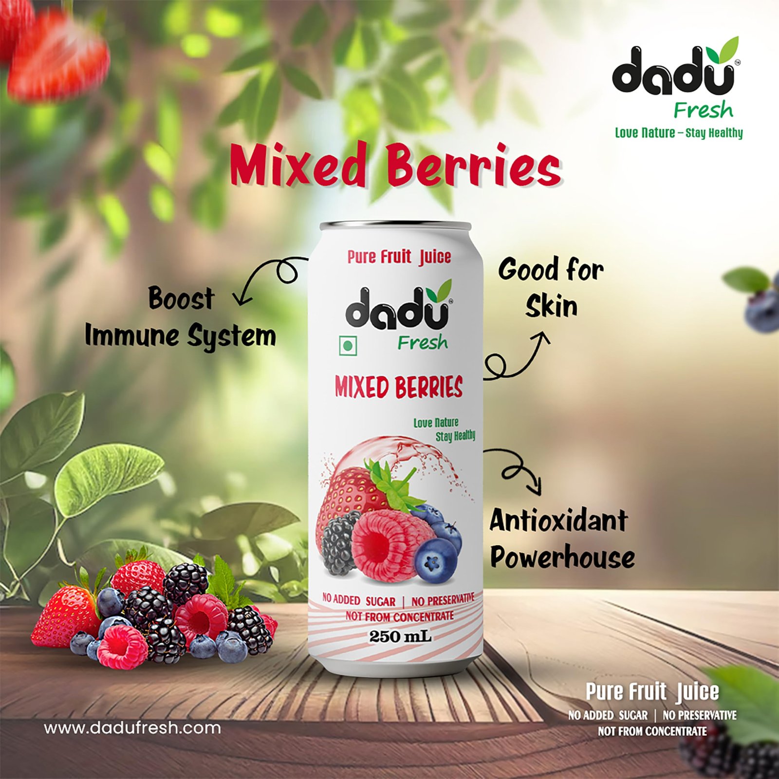 Dadu Juice Combo Pack | Pure Natural, Not from Concentrate, No Added Sugar, No Artificial Flavors or Preservatives | Passion Fruit, Mixed Berries, Mangosteen, Soursop | 4 Cans x 250ml - Image 6