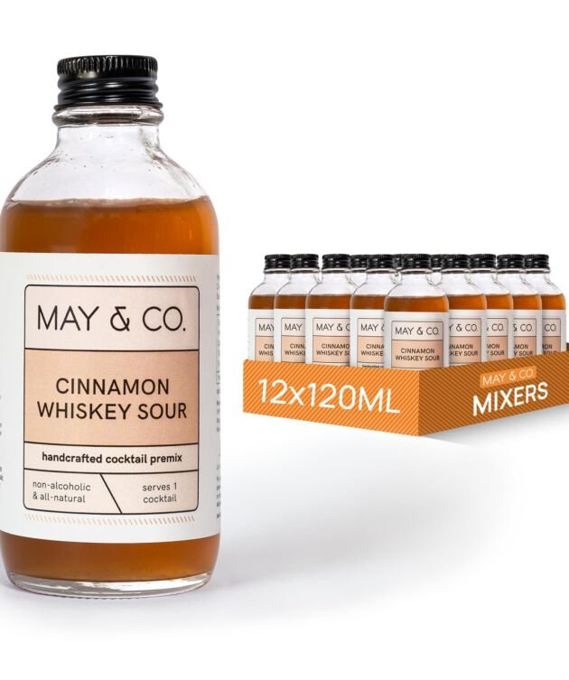 MAY & CO. Cinnamon Whiskey Sour Cocktail Mix - Cocktail Mixer for Whiskey - Pack of 12 (1440ml) - Makes 12 Cocktails - Handcrafted Non-alcoholic Beverage