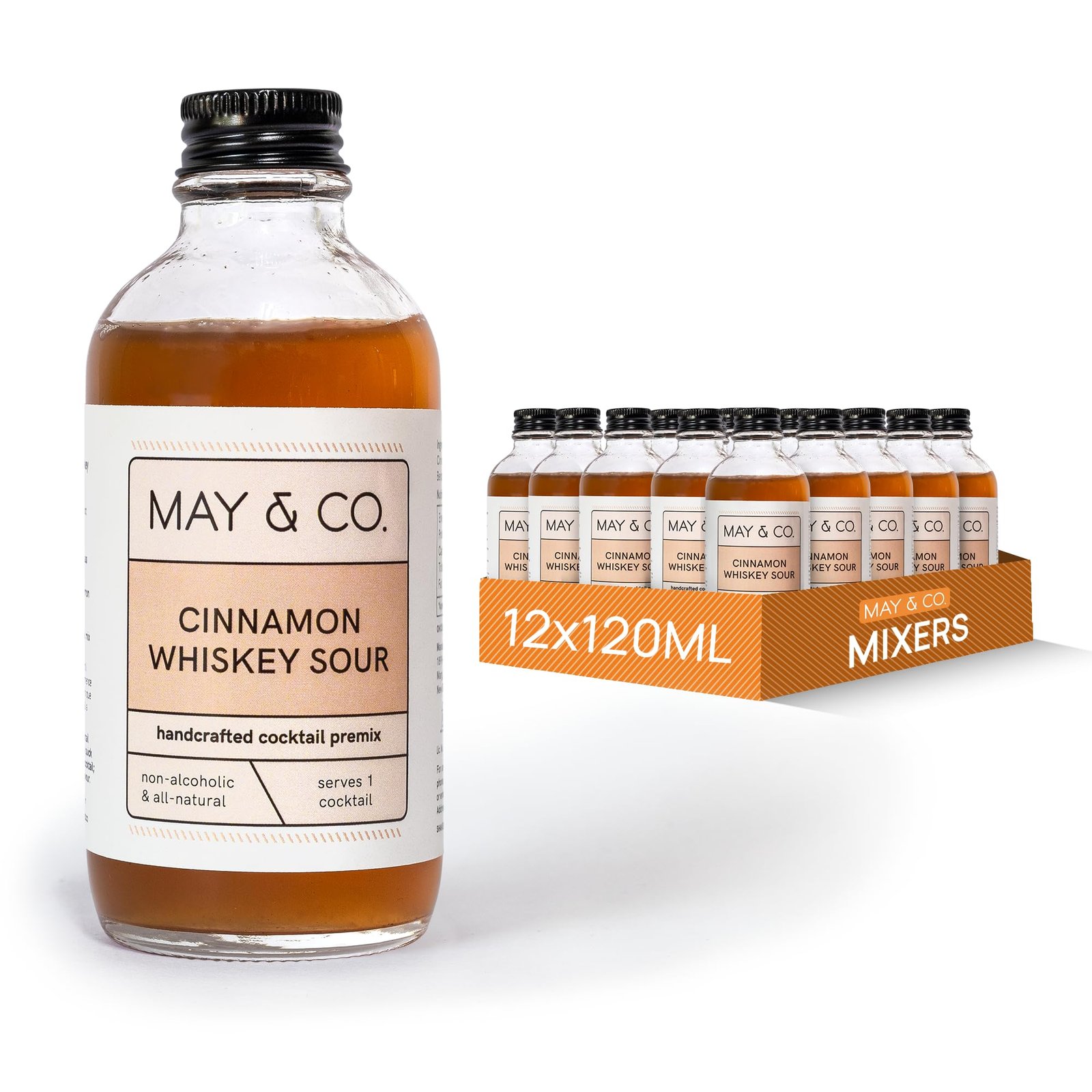 MAY & CO. Cinnamon Whiskey Sour Cocktail Mix - Cocktail Mixer for Whiskey - Pack of 12 (1440ml) - Makes 12 Cocktails - Handcrafted Non-alcoholic Beverage