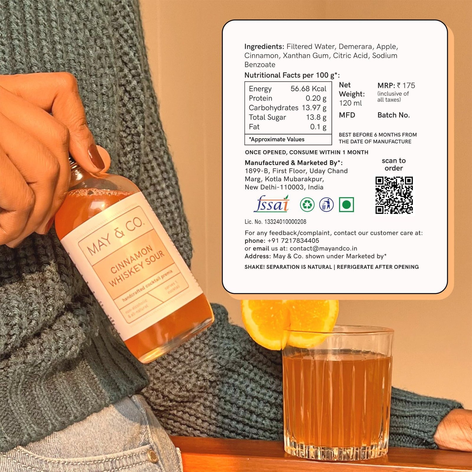 MAY & CO. Cinnamon Whiskey Sour Cocktail Mix - Cocktail Mixer for Whiskey - Pack of 12 (1440ml) - Makes 12 Cocktails - Handcrafted Non-alcoholic Beverage - Image 6