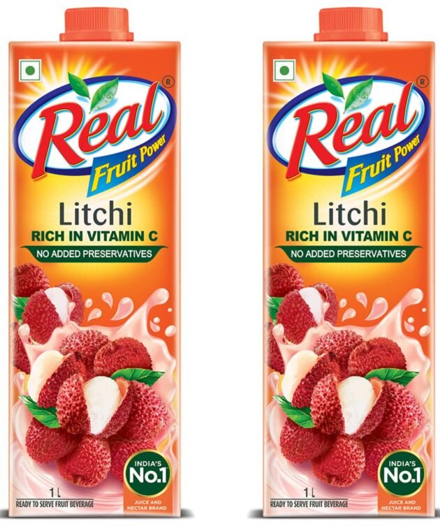 DABUR Real Litchi Fruit Juice -1L (Pack Of 2) | Rich In Vitamin C | No Added Preservatives, No Artificial Colors & Flavours | Daily Dose Of Fruit Nutrition | Tasty, Refreshing & Energising Drink