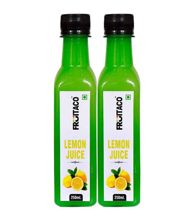 Fruitaco Yellow Lemon Juice Concentrate – Pack of 2 (500ml) | Equivalent to 50 Lemons | Pocket Bottle | Easy to Use in Cooking, Beverages, Shikanji, Lemonade & More