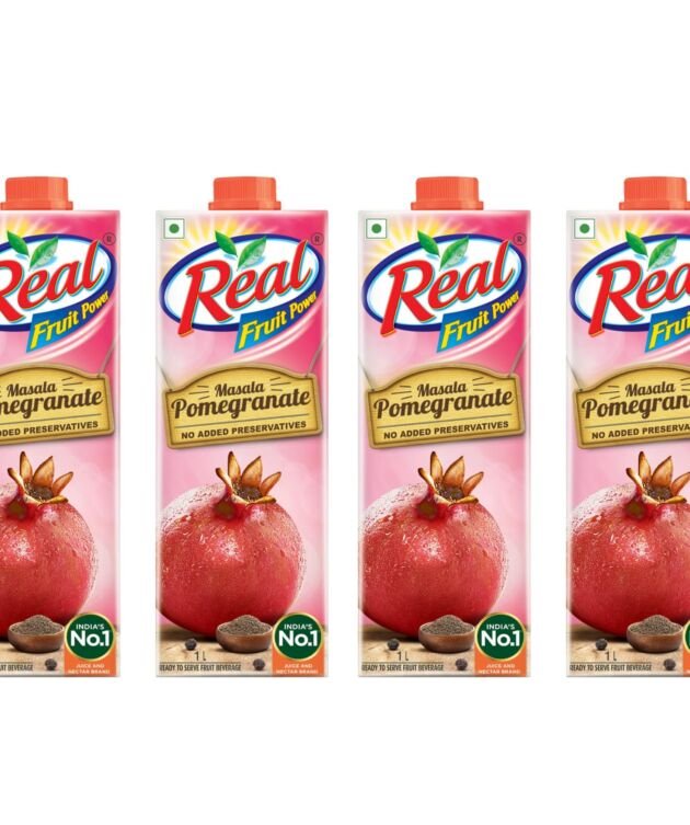 DABUR Real Masala Pomegranate Fruit Juice-1L (Pack of 4)| No Added Preservatives, No Artificial Colours & Flavours|Chatpata Masala|Fruit Nutrition|Tasty, Refreshing & Energizing Fruit Drink